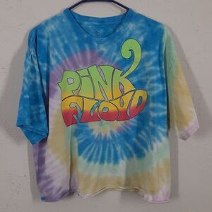 Pink Floyd Womens L Cropped Tie Dye Band T Shirt Music Tee